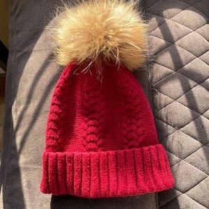 Genuine fur pom beanie